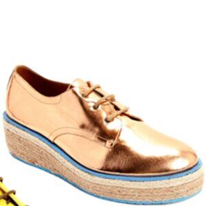 John Fluevog Espadrille Martins Platform Lace Up Metallic Copper Orange Size 6